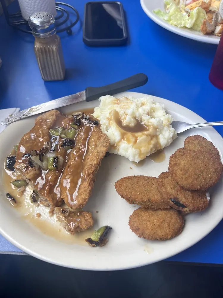 Mashed Potatoes and Fried Zucchini